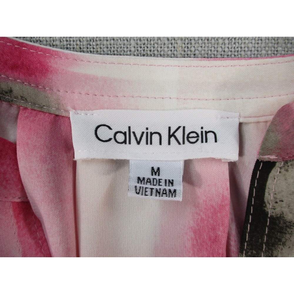 Calvin Klein Womens Pink Abstract Watercolor Flutter Sleeve Blouse Medium - Picture 3 of 10
